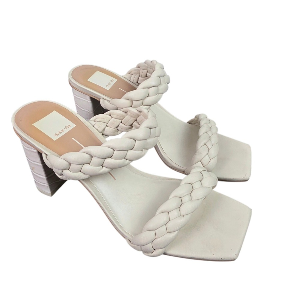 Dolce Vita Paily Sandal Women Size 10 Ivory Good Braided Block Heel Croc Square